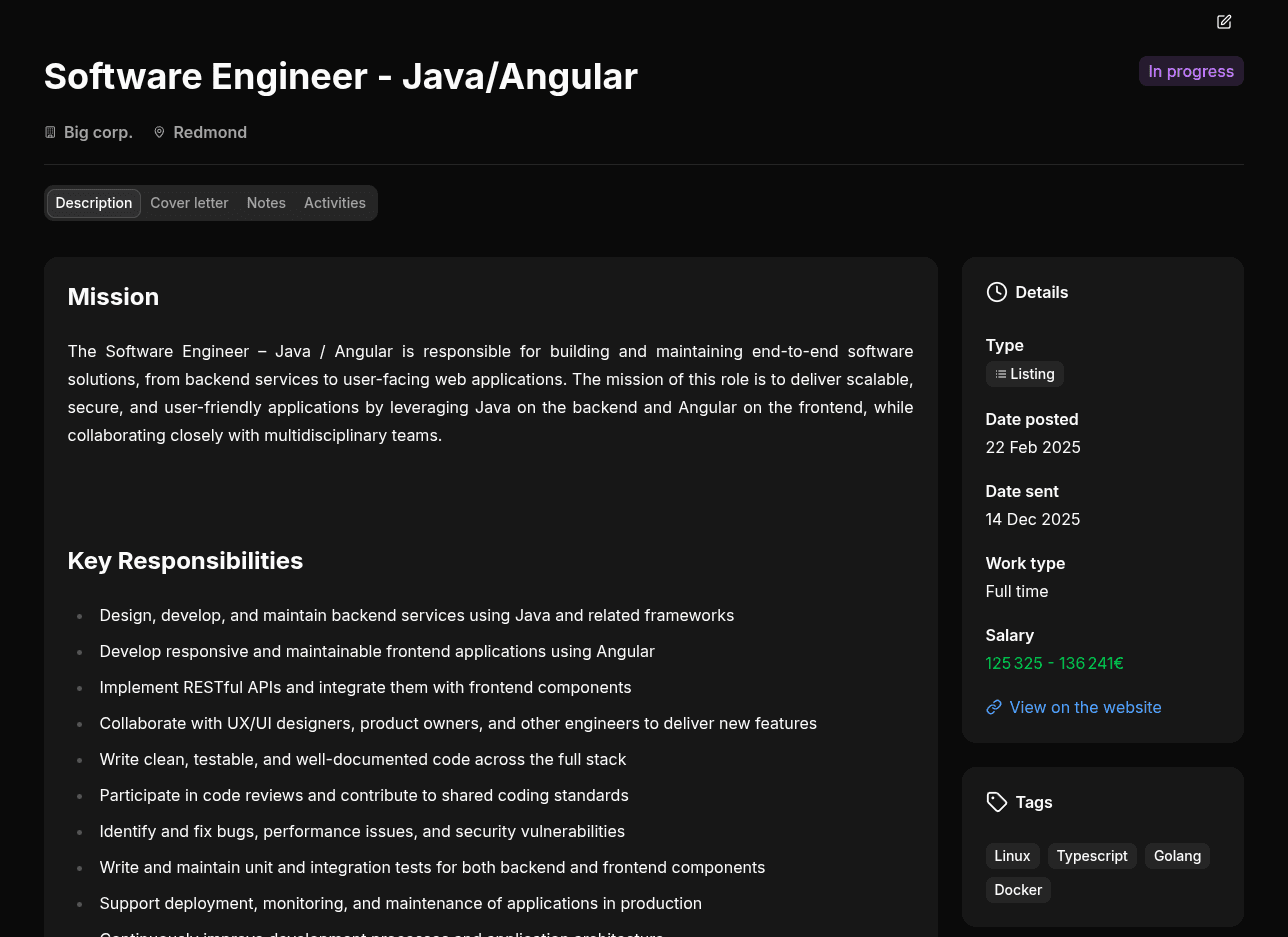 application details page dark
