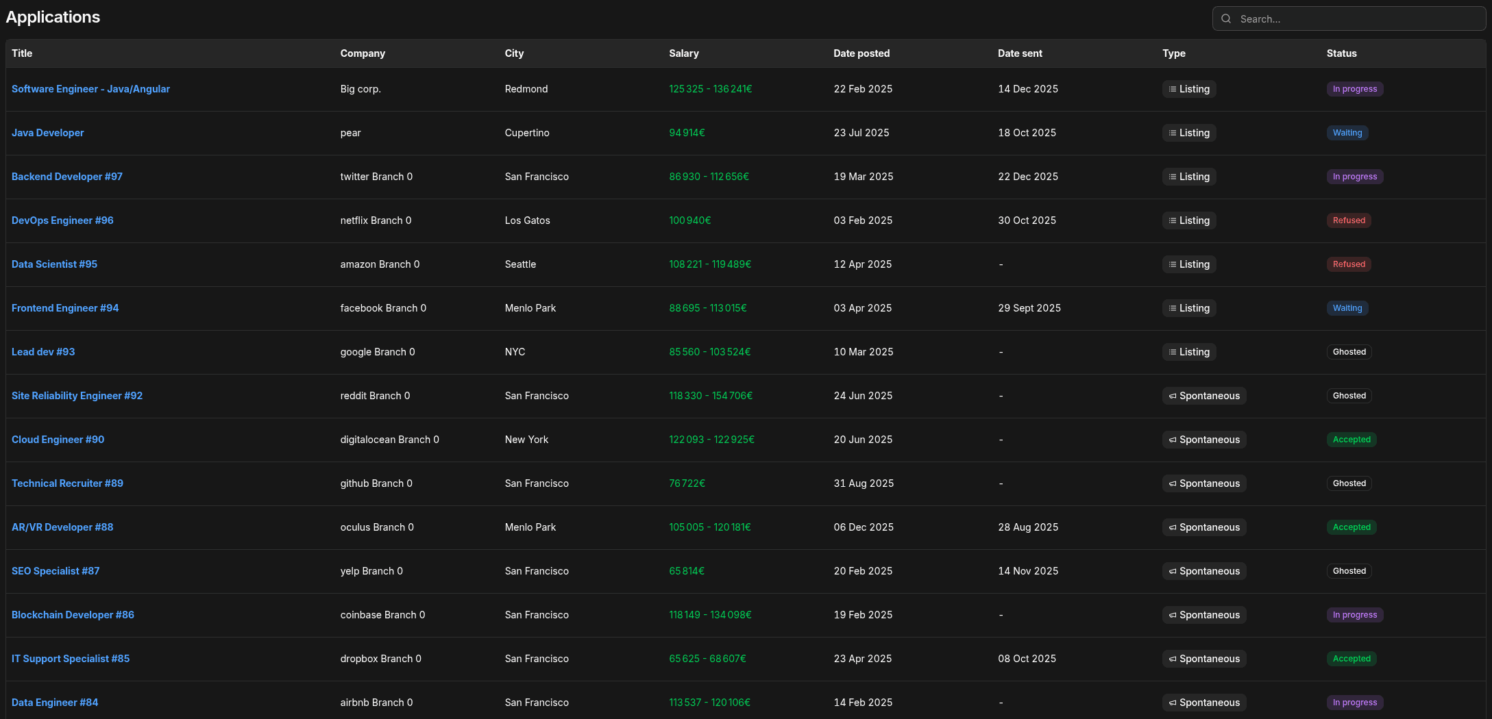 application table feature dark